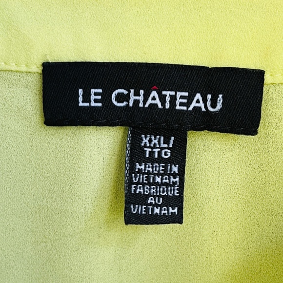 Le Chateau Woman's Yellowish Green Button Up Silk Blouse Shirt Top Roll Tab XL - Picture 4 of 16